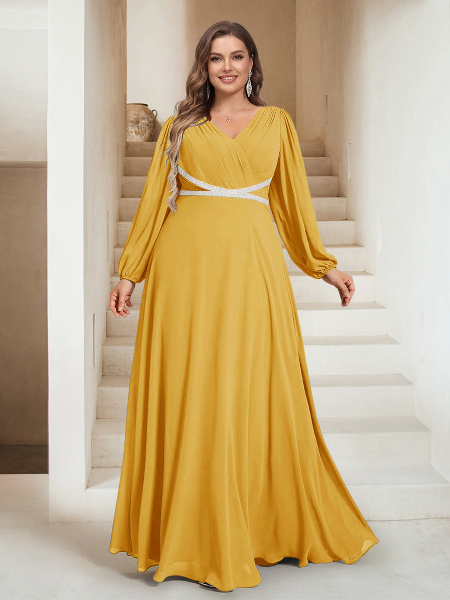 A-Line/Princess V-Neck Floor-Length Plus Size Mother of the Bride Dresses