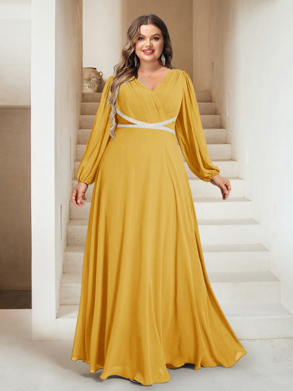 A-Line/Princess V-Neck Floor-Length Plus Size Mother of the Bride Dresses