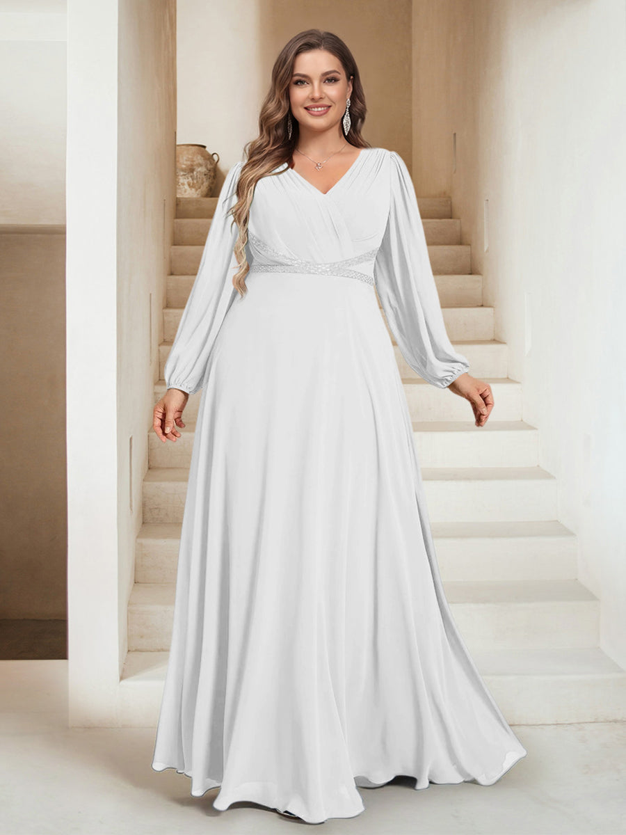 A-Line/Princess V-Neck Floor-Length Plus Size Mother of the Bride Dresses
