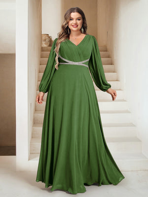 A-Line/Princess V-Neck Floor-Length Plus Size Mother of the Bride Dresses