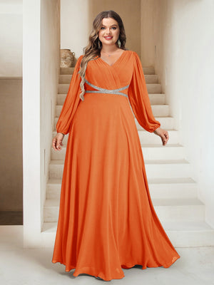 A-Line/Princess V-Neck Floor-Length Plus Size Mother of the Bride Dresses
