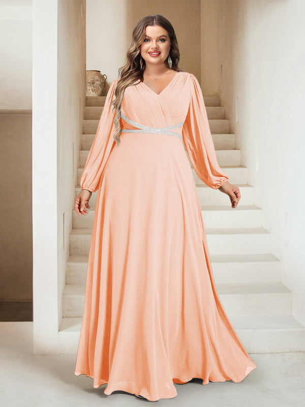A-Line/Princess V-Neck Floor-Length Plus Size Mother of the Bride Dresses