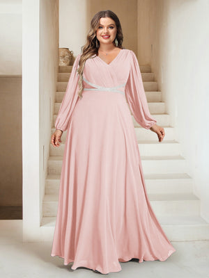A-Line/Princess V-Neck Floor-Length Plus Size Mother of the Bride Dresses
