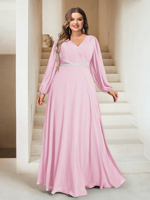 A-Line/Princess V-Neck Floor-Length Plus Size Mother of the Bride Dresses