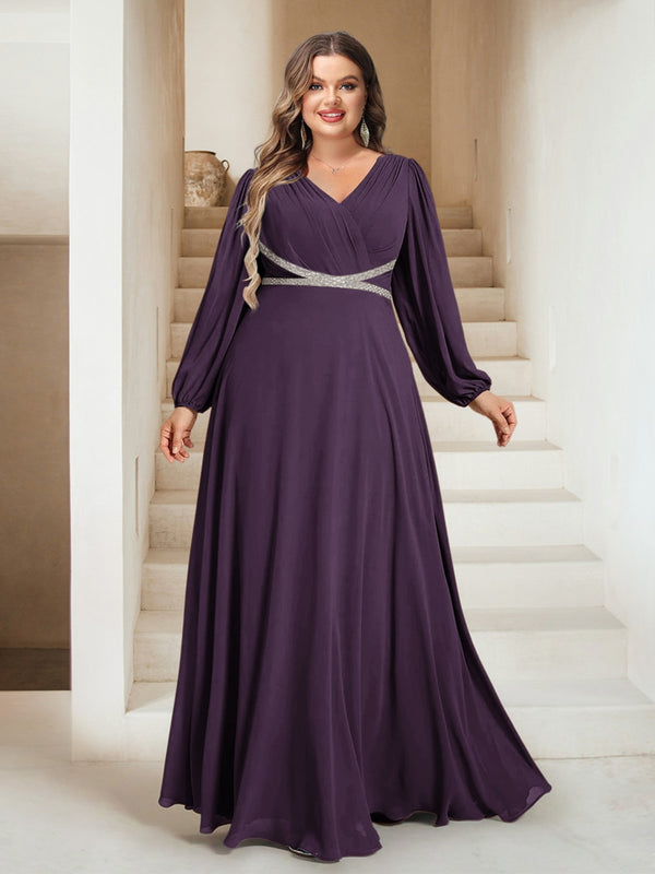 A-Line/Princess V-Neck Floor-Length Plus Size Mother of the Bride Dresses