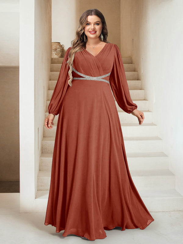 A-Line/Princess V-Neck Floor-Length Plus Size Mother of the Bride Dresses