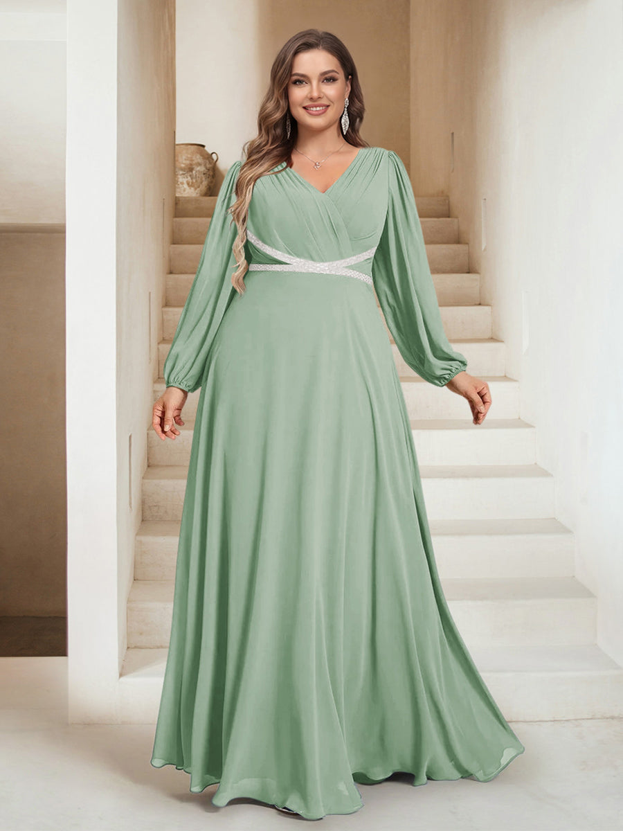 A-Line/Princess V-Neck Floor-Length Plus Size Mother of the Bride Dresses