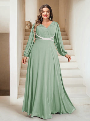 A-Line/Princess V-Neck Floor-Length Plus Size Mother of the Bride Dresses
