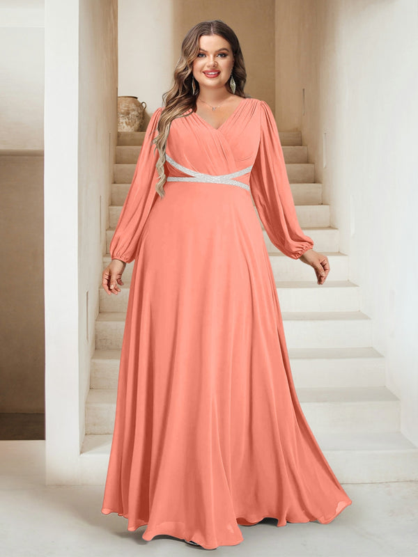 A-Line/Princess V-Neck Floor-Length Plus Size Mother of the Bride Dresses