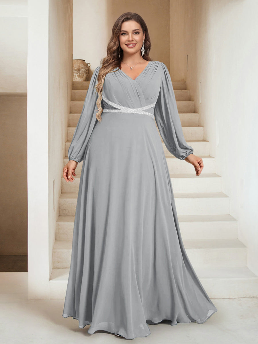 A-Line/Princess V-Neck Floor-Length Plus Size Mother of the Bride Dresses
