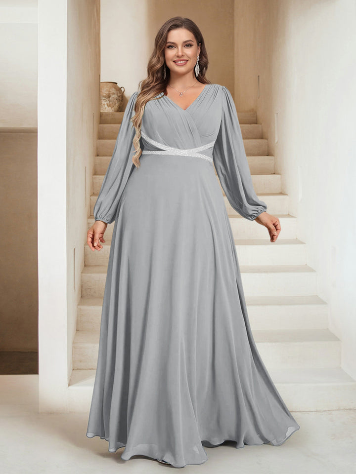 A-Line/Princess V-Neck Floor-Length Plus Size Mother of the Bride Dresses