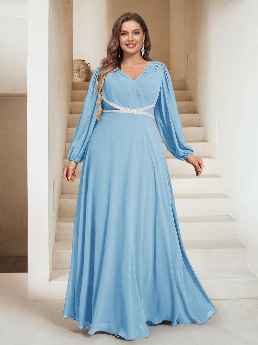 A-Line/Princess V-Neck Floor-Length Plus Size Mother of the Bride Dresses