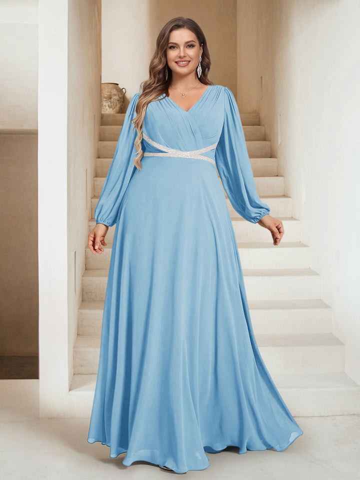 A-Line/Princess V-Neck Floor-Length Plus Size Mother of the Bride Dresses
