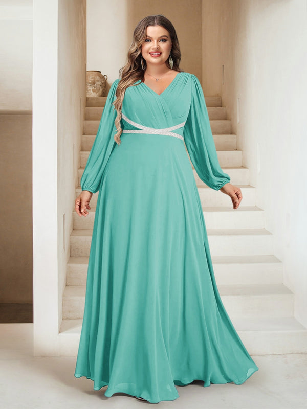 A-Line/Princess V-Neck Floor-Length Plus Size Mother of the Bride Dresses
