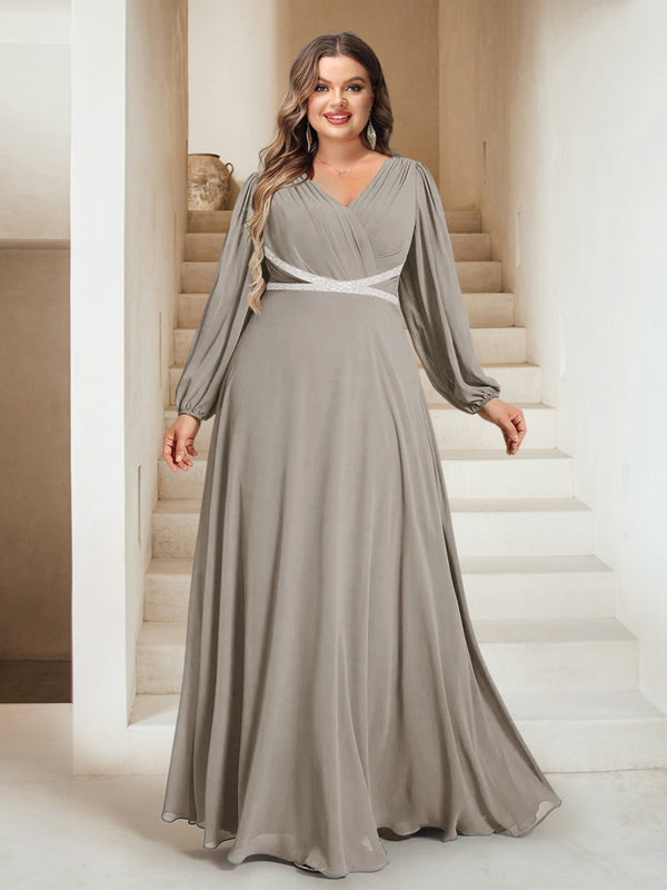 A-Line/Princess V-Neck Floor-Length Plus Size Mother of the Bride Dresses