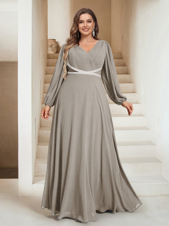 A-Line/Princess V-Neck Floor-Length Plus Size Mother of the Bride Dresses