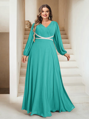 A-Line/Princess V-Neck Floor-Length Plus Size Mother of the Bride Dresses