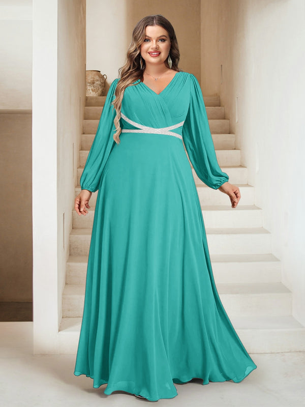 A-Line/Princess V-Neck Floor-Length Plus Size Mother of the Bride Dresses