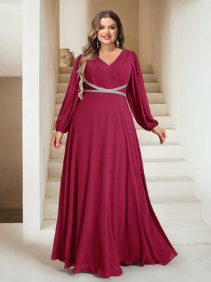 A-Line/Princess V-Neck Floor-Length Plus Size Mother of the Bride Dresses
