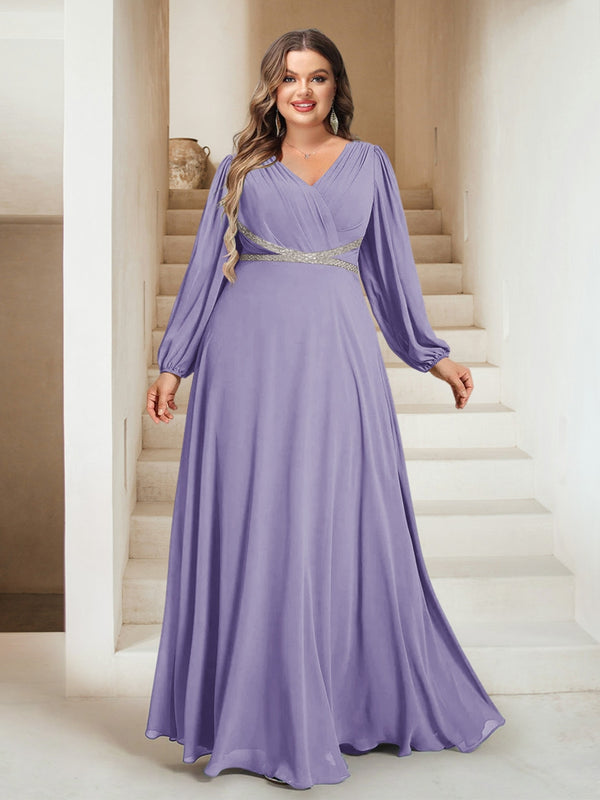 A-Line/Princess V-Neck Floor-Length Plus Size Mother of the Bride Dresses
