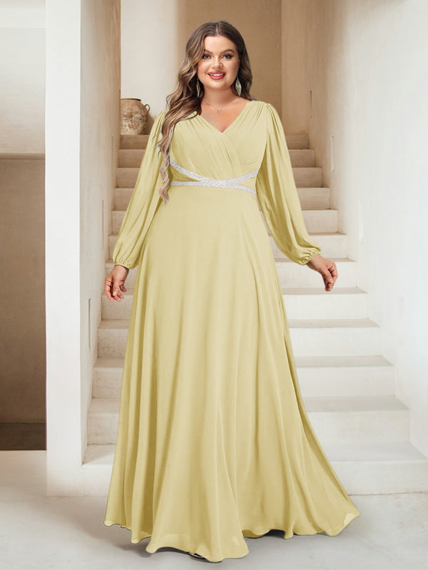 A-Line/Princess V-Neck Floor-Length Plus Size Mother of the Bride Dresses