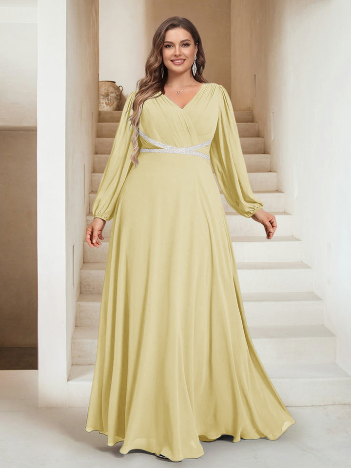 A-Line/Princess V-Neck Floor-Length Plus Size Mother of the Bride Dresses