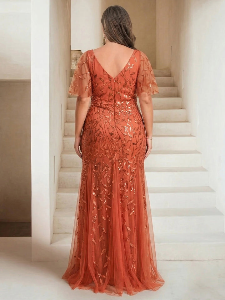 Sheath/Column V-Neck Floor-Length Appliques Long Evening Dress