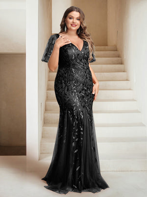 Sheath/Column V-Neck Floor-Length Appliques Long Evening Dress