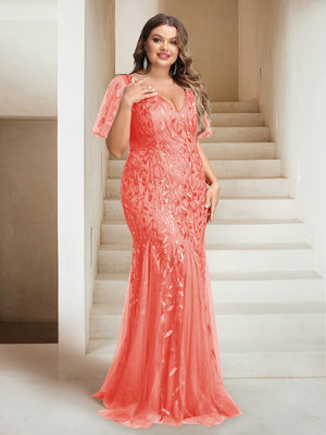 Sheath/Column V-Neck Floor-Length Appliques Long Evening Dress