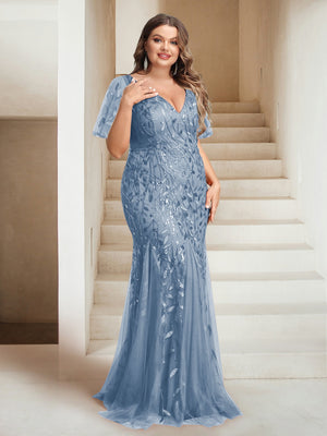 Sheath/Column V-Neck Floor-Length Appliques Long Evening Dress