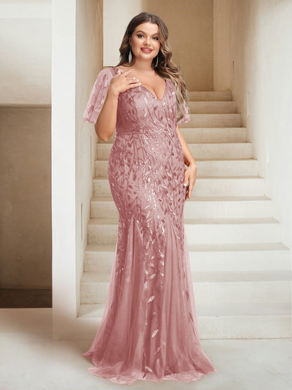 Sheath/Column V-Neck Floor-Length Appliques Long Evening Dress