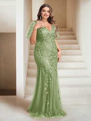 Sheath/Column V-Neck Floor-Length Appliques Long Evening Dress