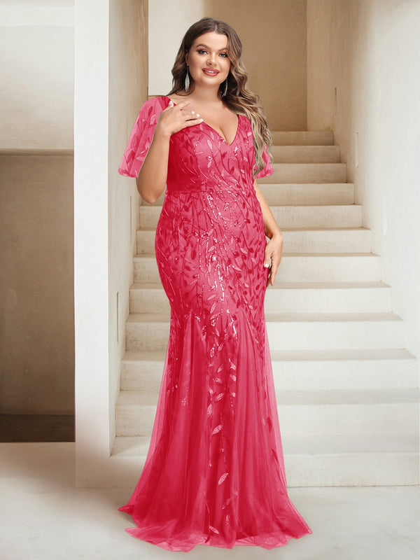 Sheath/Column V-Neck Floor-Length Appliques Long Evening Dress