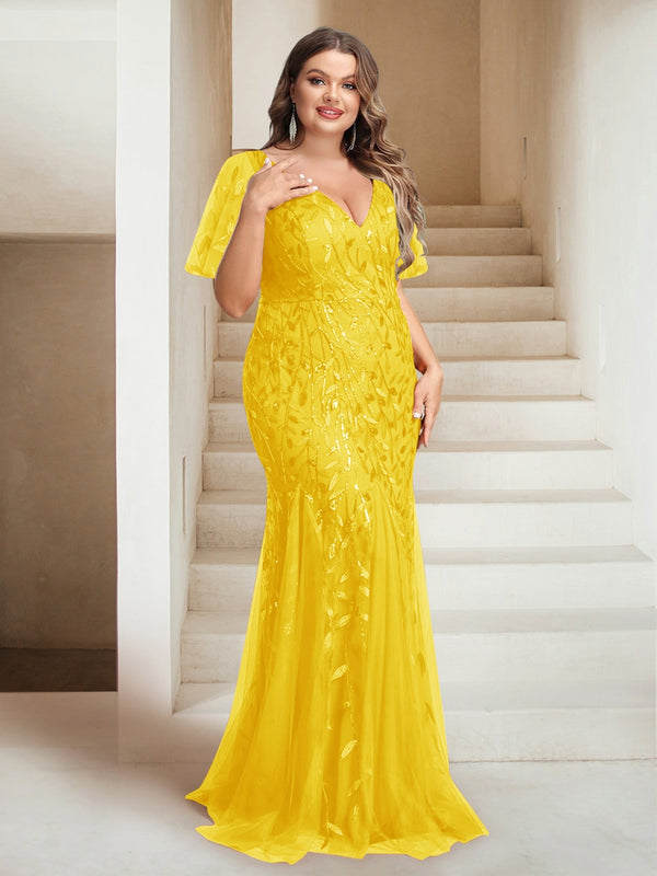 Sheath/Column V-Neck Floor-Length Appliques Long Evening Dress