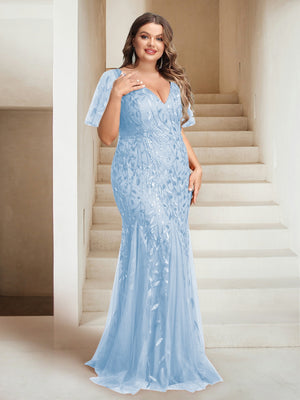Sheath/Column V-Neck Floor-Length Appliques Long Evening Dress