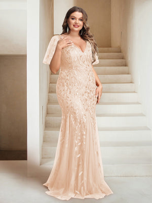 Sheath/Column V-Neck Floor-Length Appliques Long Evening Dress