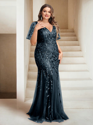 Sheath/Column V-Neck Floor-Length Appliques Long Evening Dress