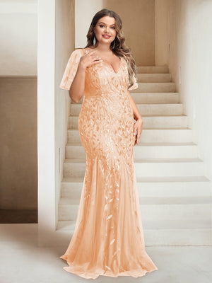 Sheath/Column V-Neck Floor-Length Appliques Long Evening Dress