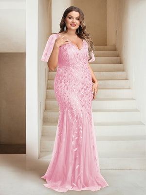Sheath/Column V-Neck Floor-Length Appliques Long Evening Dress