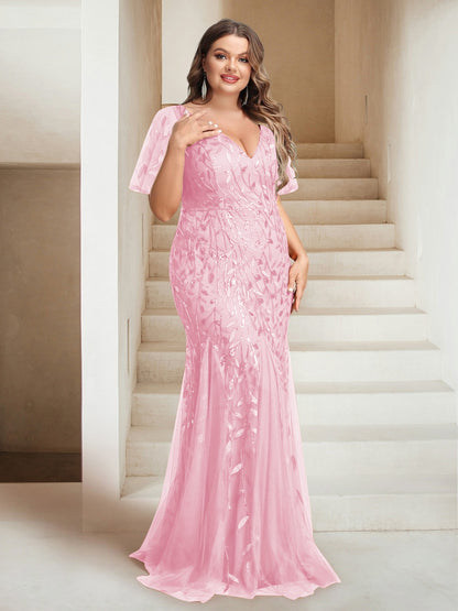 Sheath/Column V-Neck Floor-Length Appliques Long Evening Dress
