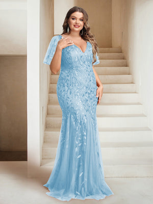 Sheath/Column V-Neck Floor-Length Appliques Long Evening Dress