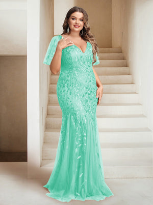 Sheath/Column V-Neck Floor-Length Appliques Long Evening Dress
