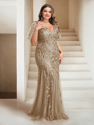 Sheath/Column V-Neck Floor-Length Appliques Long Evening Dress