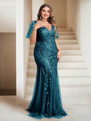 Sheath/Column V-Neck Floor-Length Appliques Long Evening Dress
