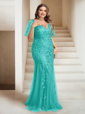 Sheath/Column V-Neck Floor-Length Appliques Long Evening Dress