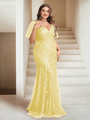 Sheath/Column V-Neck Floor-Length Appliques Long Evening Dress