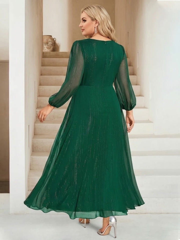 A-Line/Princess V-Neck Ankle-Length Long Sleeves Plus Size Bridesmaid Dresses