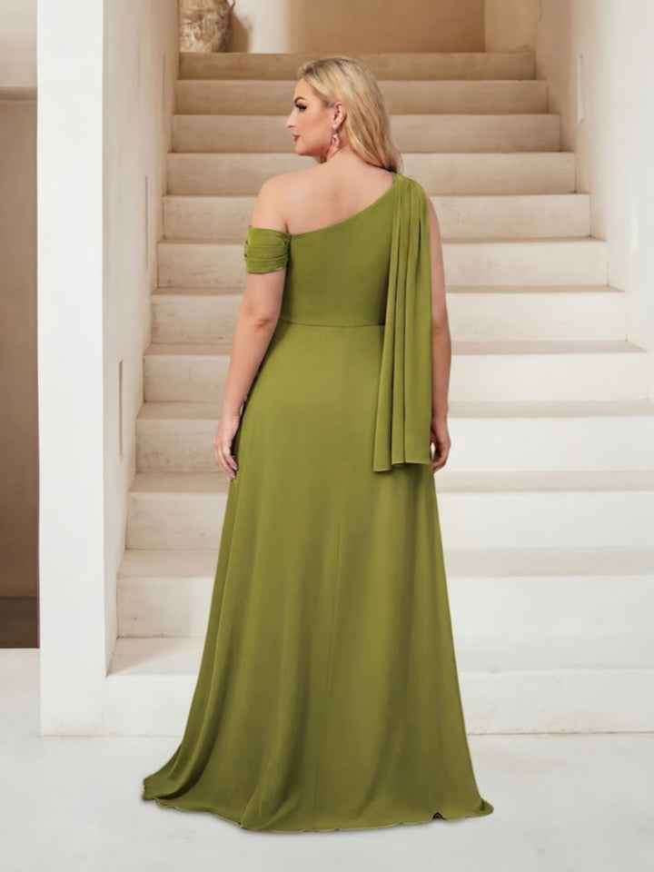 A-Line/Princess One-Shoulder Floor-Length Sleeveless Plus Size Bridesmaid Dresses