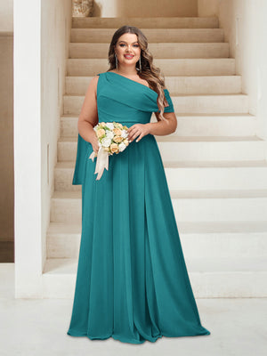 A-Line/Princess One-Shoulder Floor-Length Sleeveless Plus Size Bridesmaid Dresses