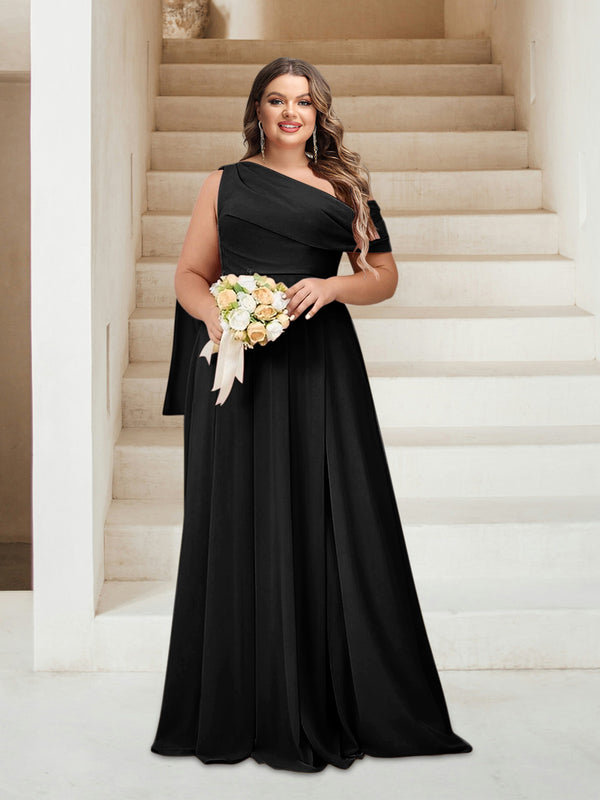 A-Line/Princess One-Shoulder Floor-Length Sleeveless Plus Size Bridesmaid Dresses